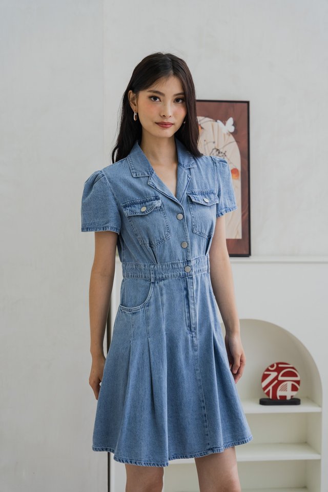 Siara Denim Pleated Shirt Dress