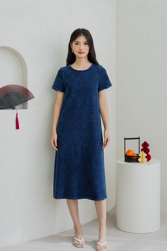 Melise Denim Shift Midi Dress