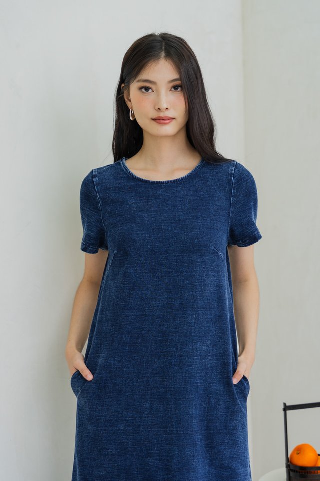 Melise Denim Shift Midi Dress (XS)