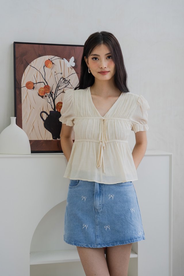 Tenacity Textured Ribbon Top In Cream