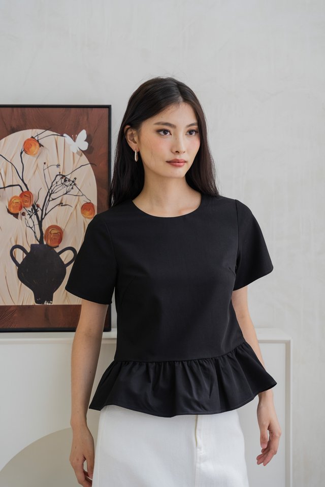 Robinson Ruffle Hem Blouse In Black