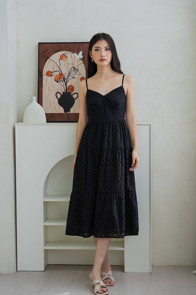 Everdeen Eyelet Camisole Midi Dress In Black