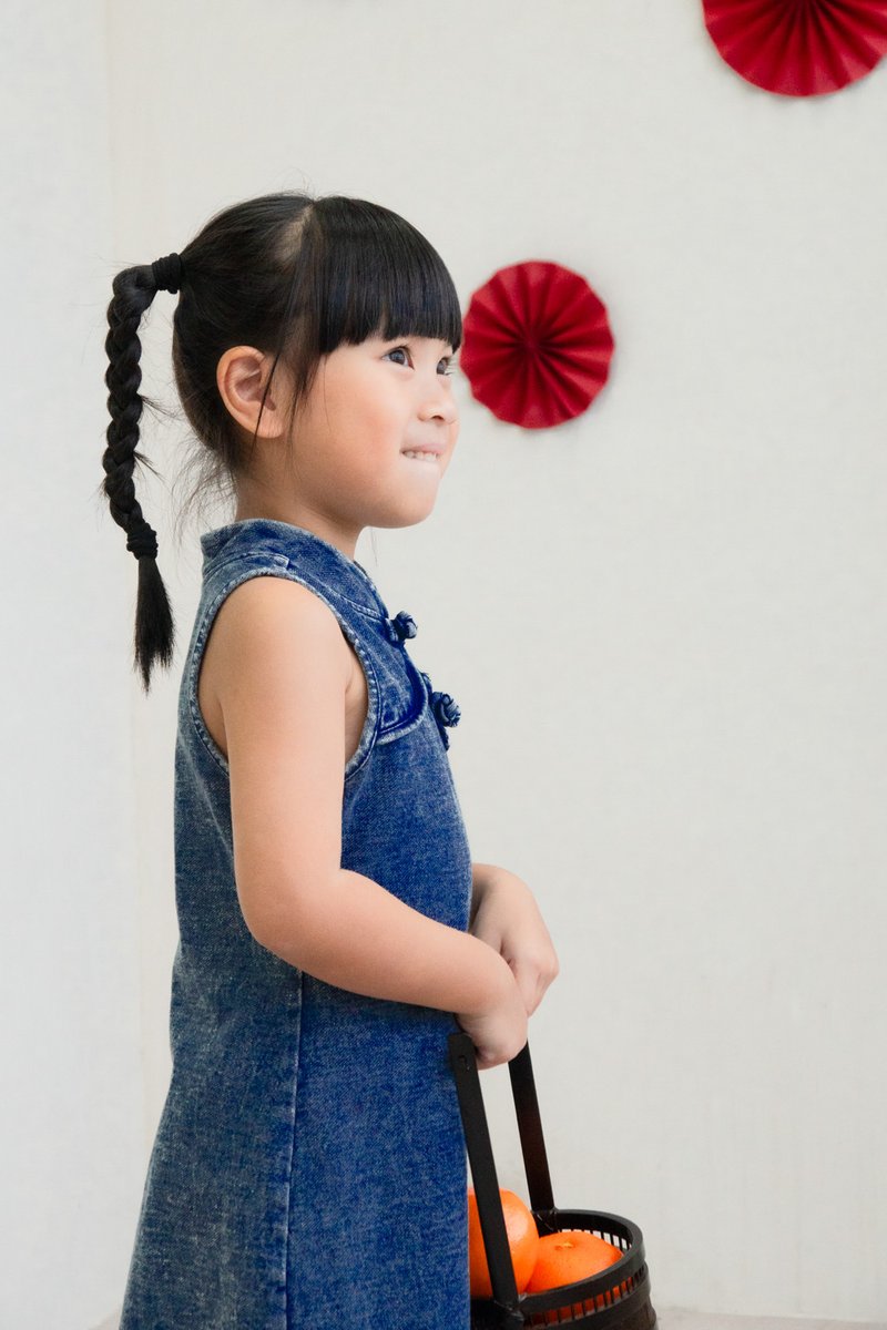 Quincy Denim Qipao Kids Dress