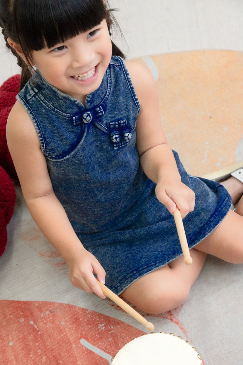 Quincy Denim Qipao Kids Dress
