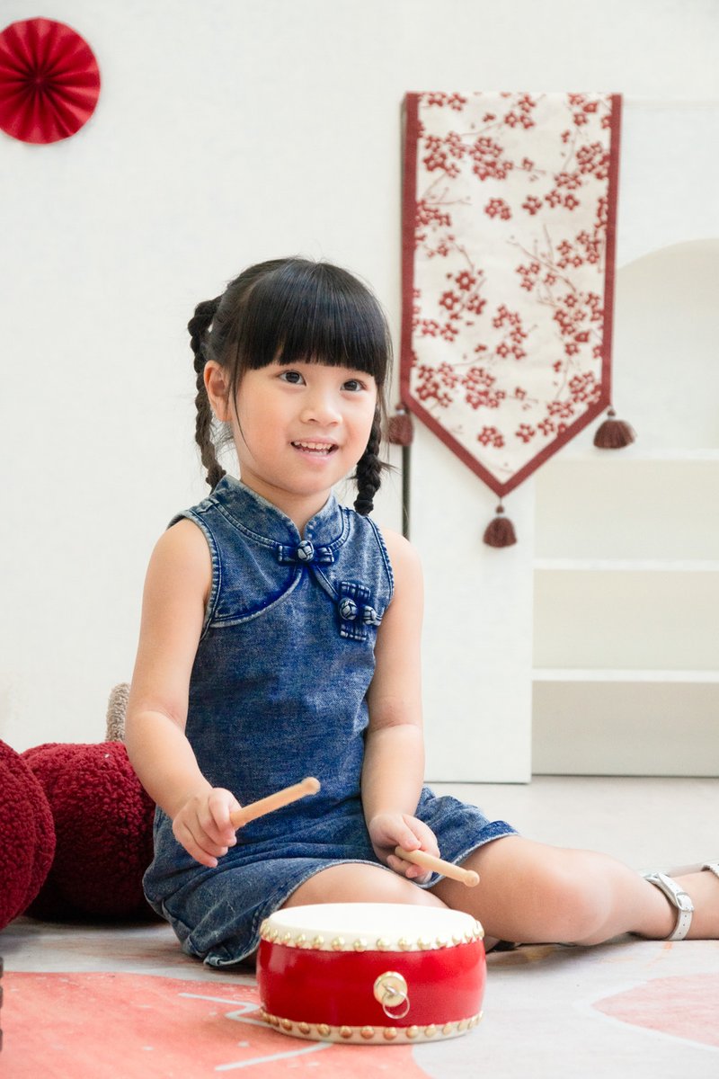Quincy Denim Qipao Kids Dress