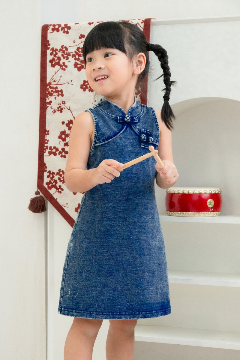 Quincy Denim Qipao Kids Dress