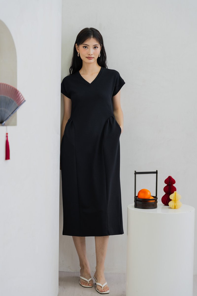 Monroe Cotton Midi Dress In Black (XS)