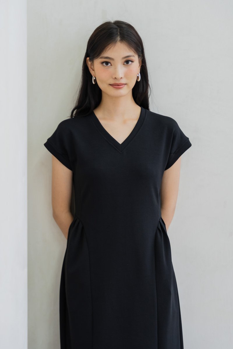 Monroe Cotton Midi Dress In Black (XS)