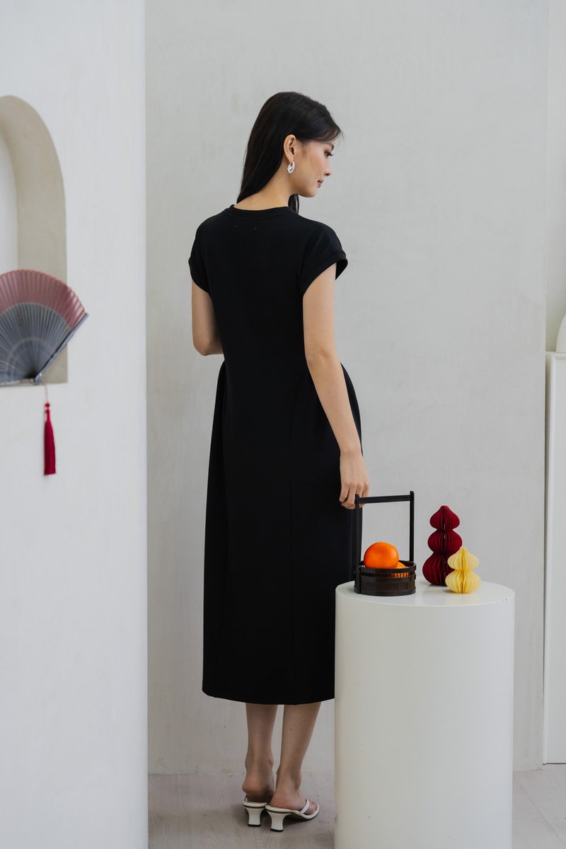 Monroe Cotton Midi Dress In Black (XS)