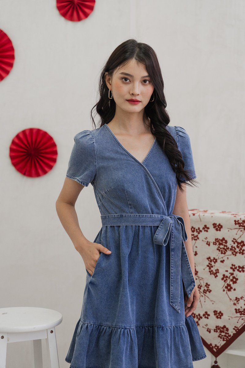 Felicity Denim Faux Wrap Dress