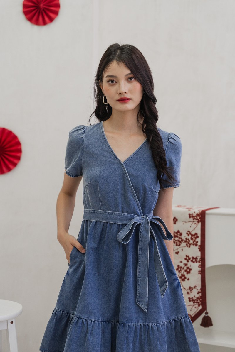 Felicity Denim Faux Wrap Dress