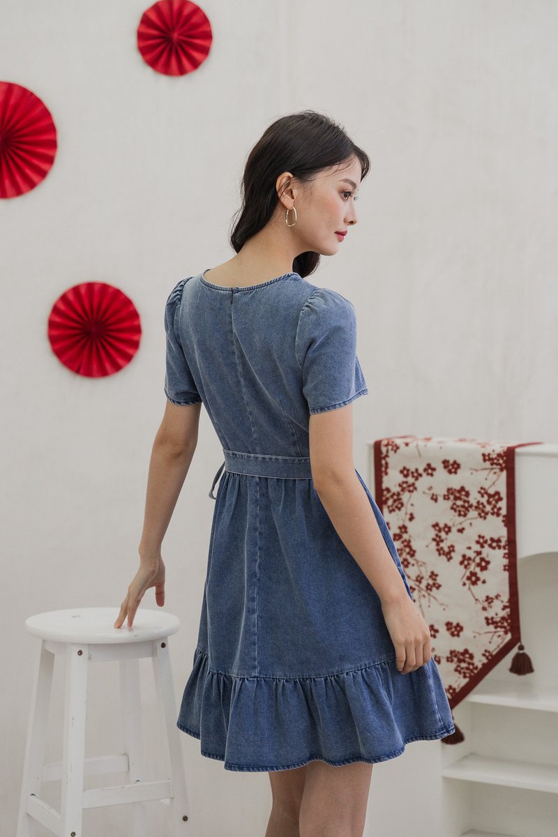 Felicity Denim Faux Wrap Dress