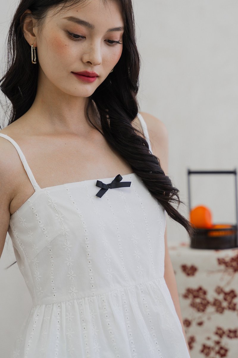 Candy Eyelet Ribbonette Camisole Top In White