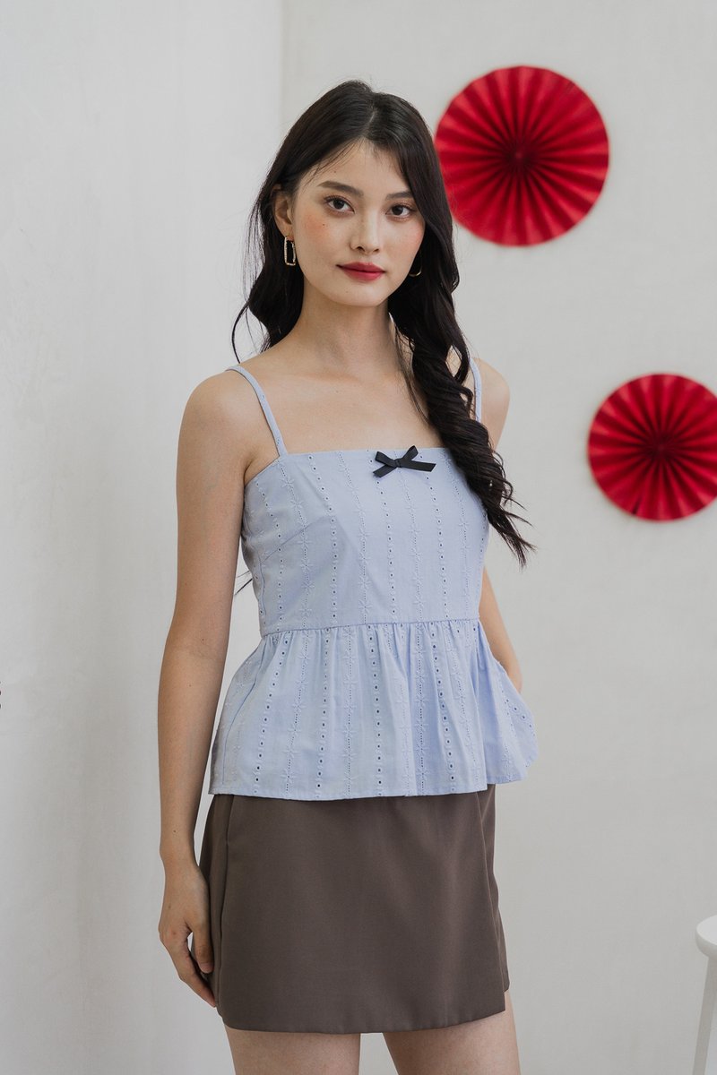 Candy Eyelet Ribbonette Camisole Top In Powder Blue (XS)