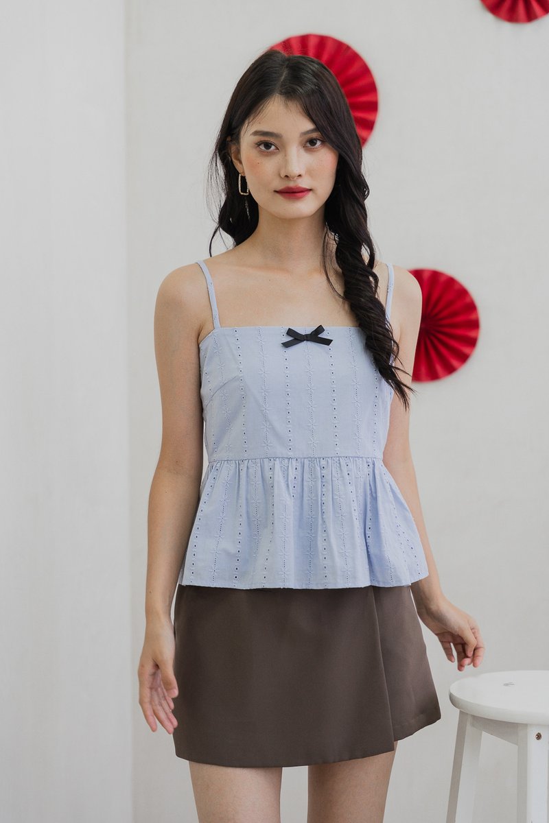 Candy Eyelet Ribbonette Camisole Top In Powder Blue (XS)