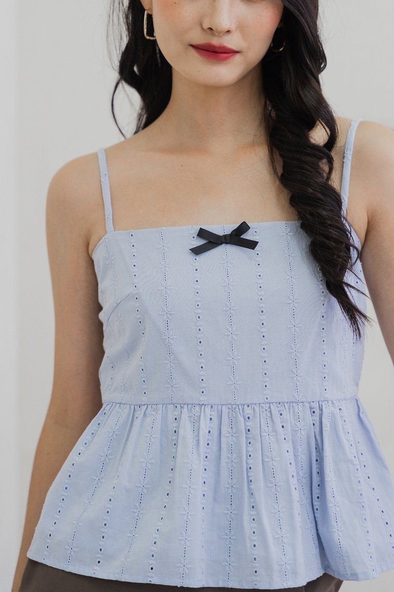 Candy Eyelet Ribbonette Camisole Top In Powder Blue (XS)