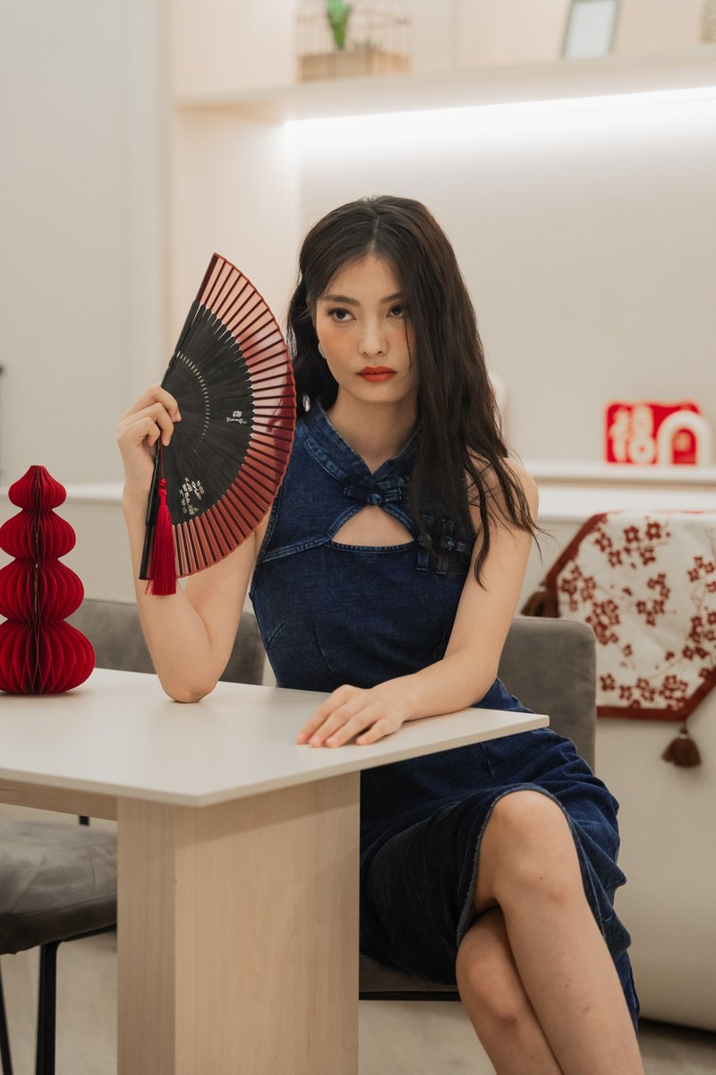 Quincy Denim Qipao Midi Dress (XL)