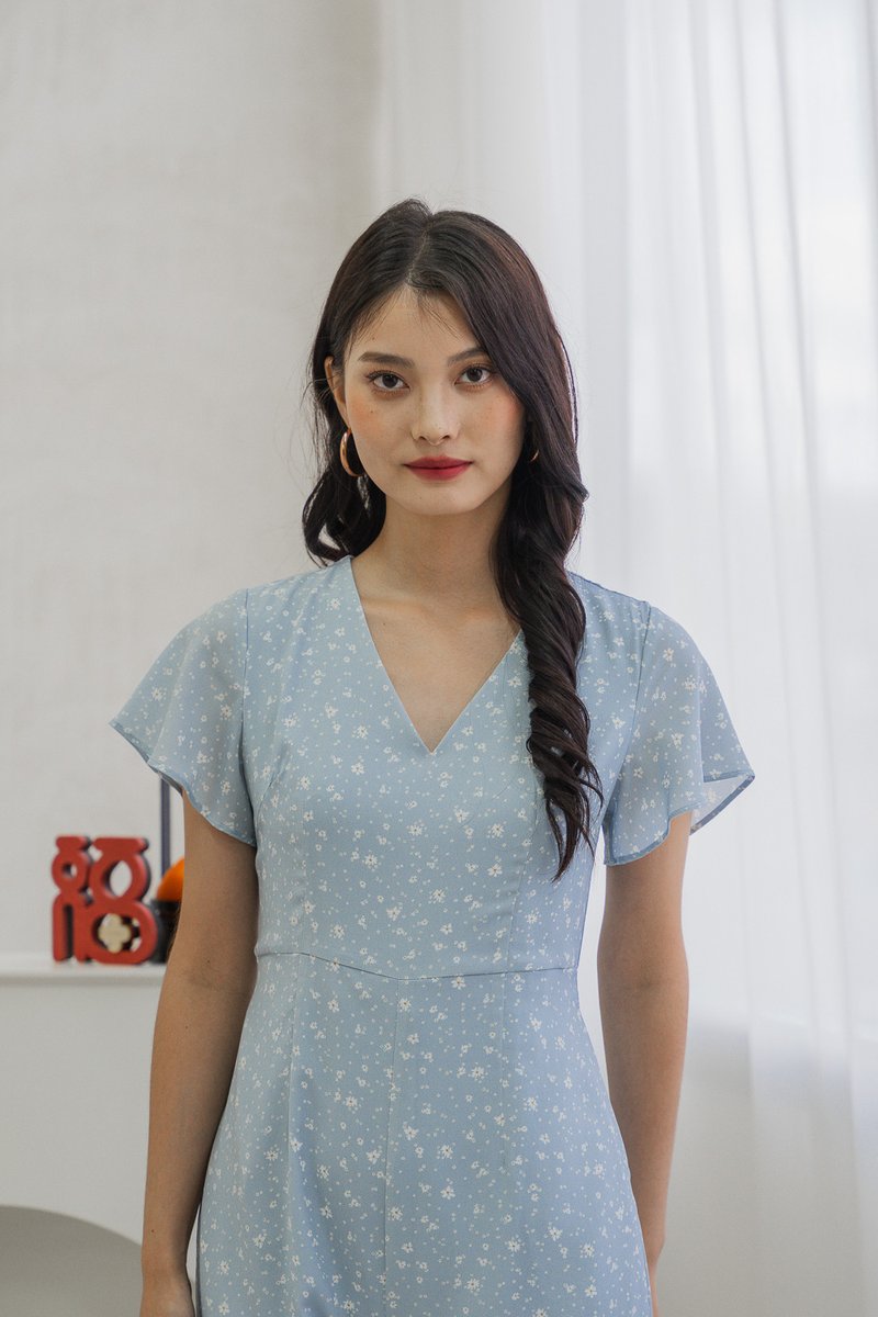 Floretta Printed Flare Sleeves Jumpsuit In Blue (XS)