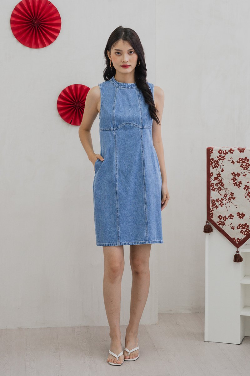 Shilloh Denim Panelled Shift Dress