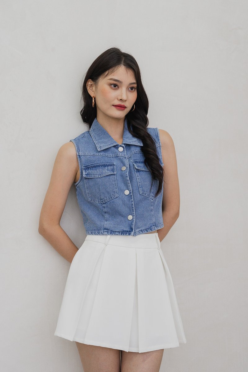 Veer Denim Collared Vest Crop Top