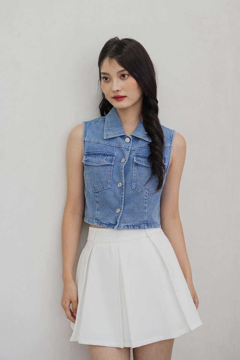 Veer Denim Collared Vest Crop Top