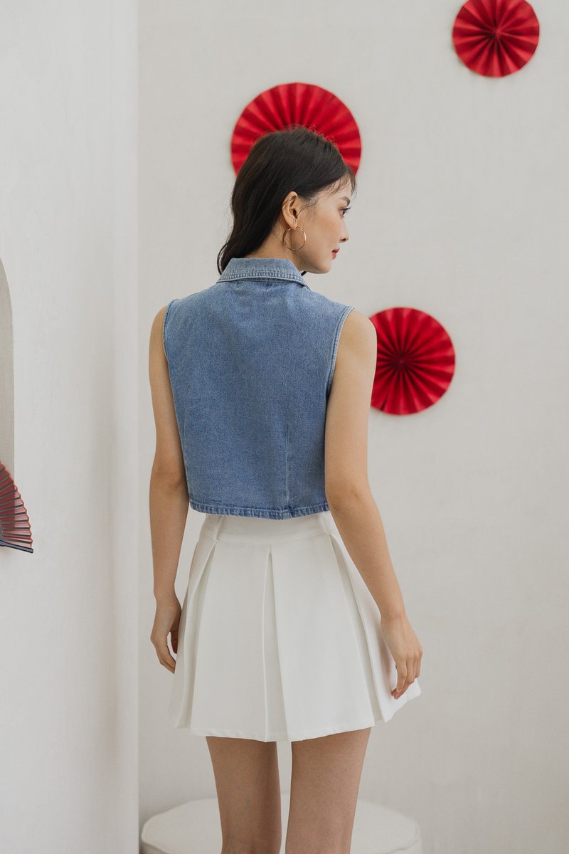 Veer Denim Collared Vest Crop Top