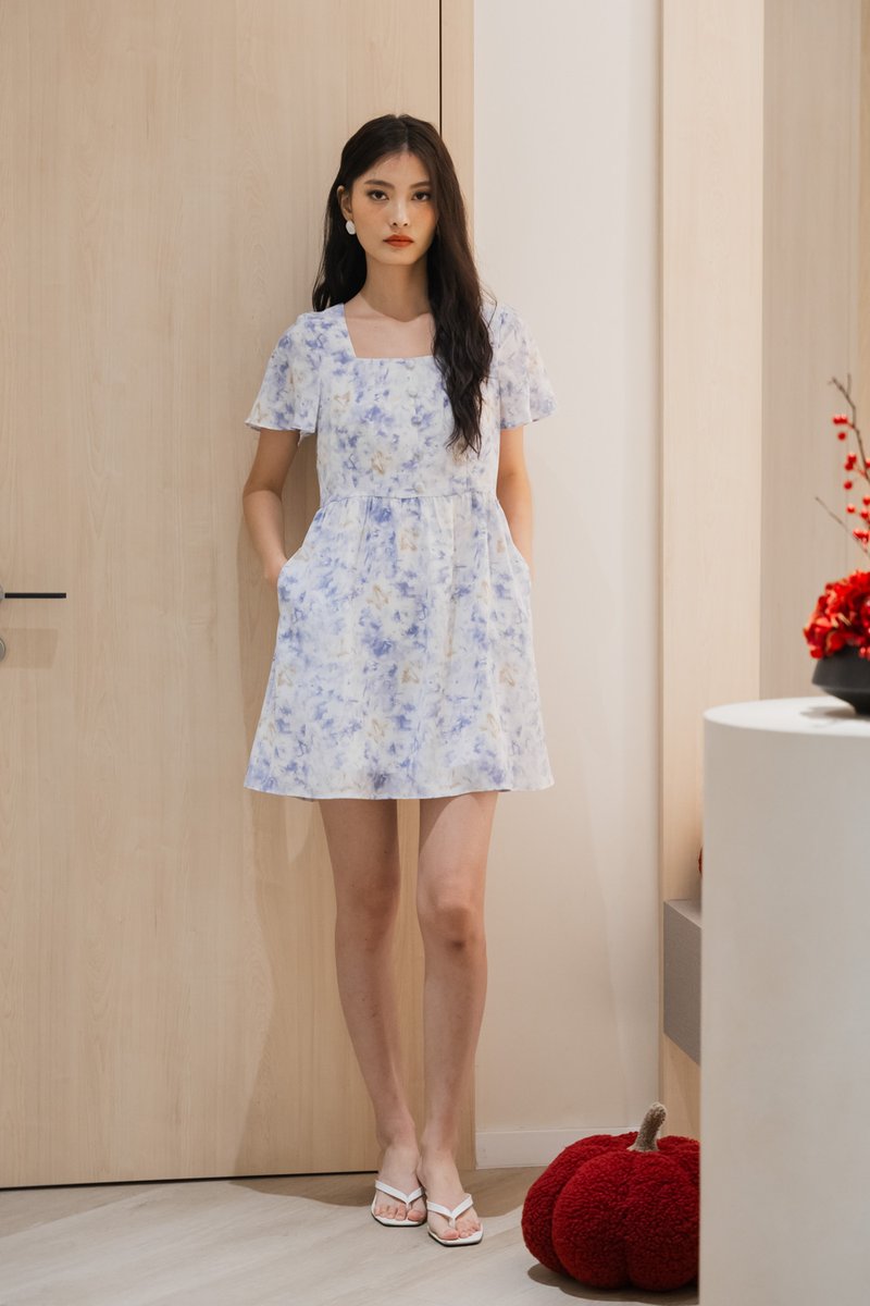 Ramona Pastel Flare Sleeve Dress In Blue (XS)