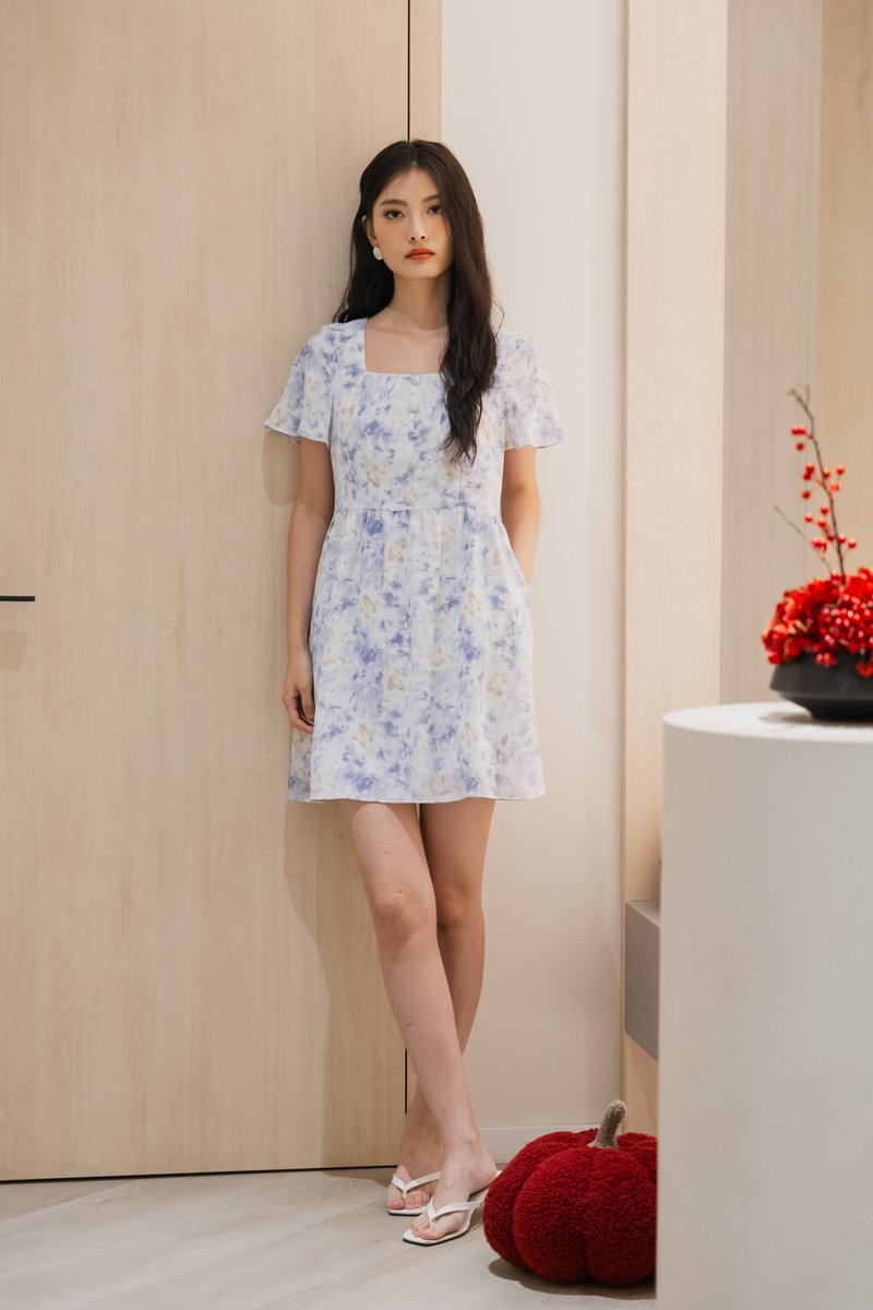 Ramona Pastel Flare Sleeve Dress In Blue (XS)