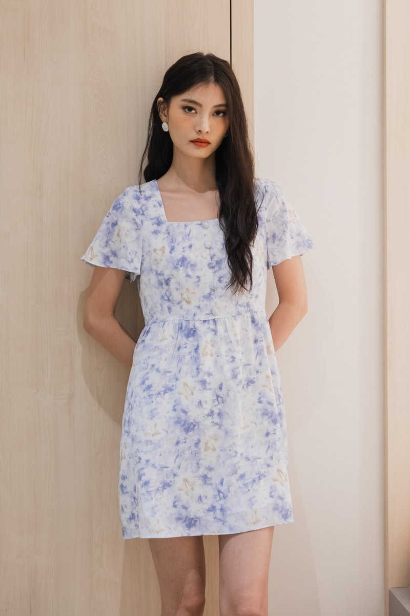Ramona Pastel Flare Sleeve Dress In Blue (XS)