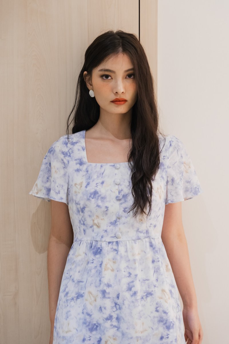 Ramona Pastel Flare Sleeve Dress In Blue (XS)