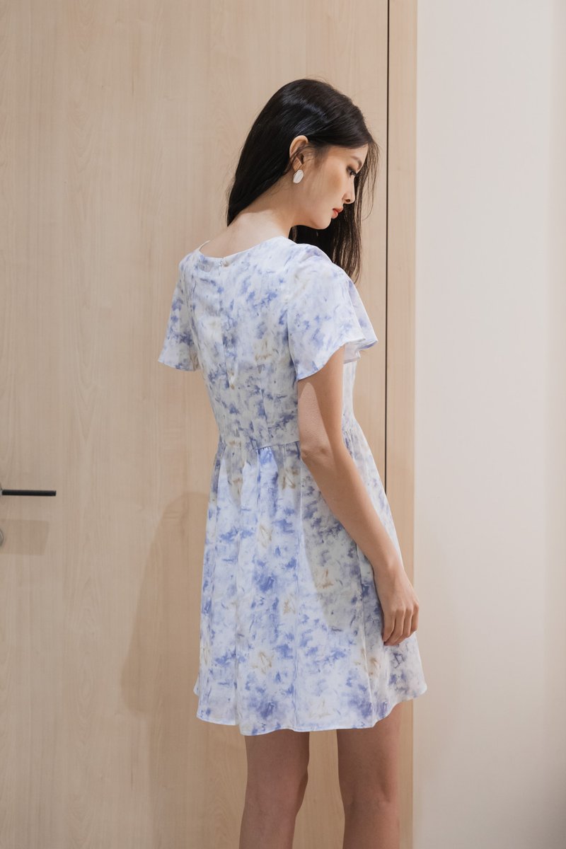 Ramona Pastel Flare Sleeve Dress In Blue (XS)