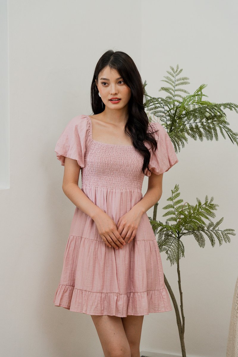 Shay Textured Smocked Dress In Pink (XS)