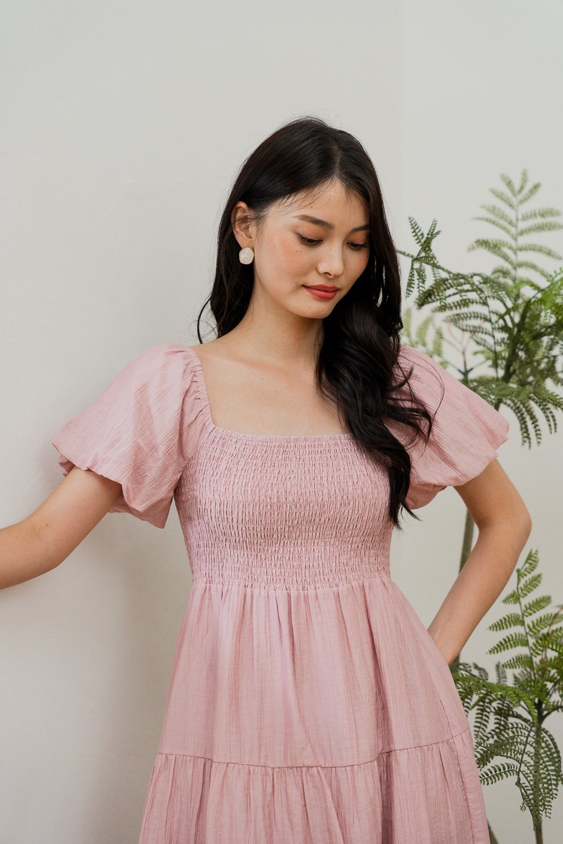 Shay Textured Smocked Dress In Pink (XS)