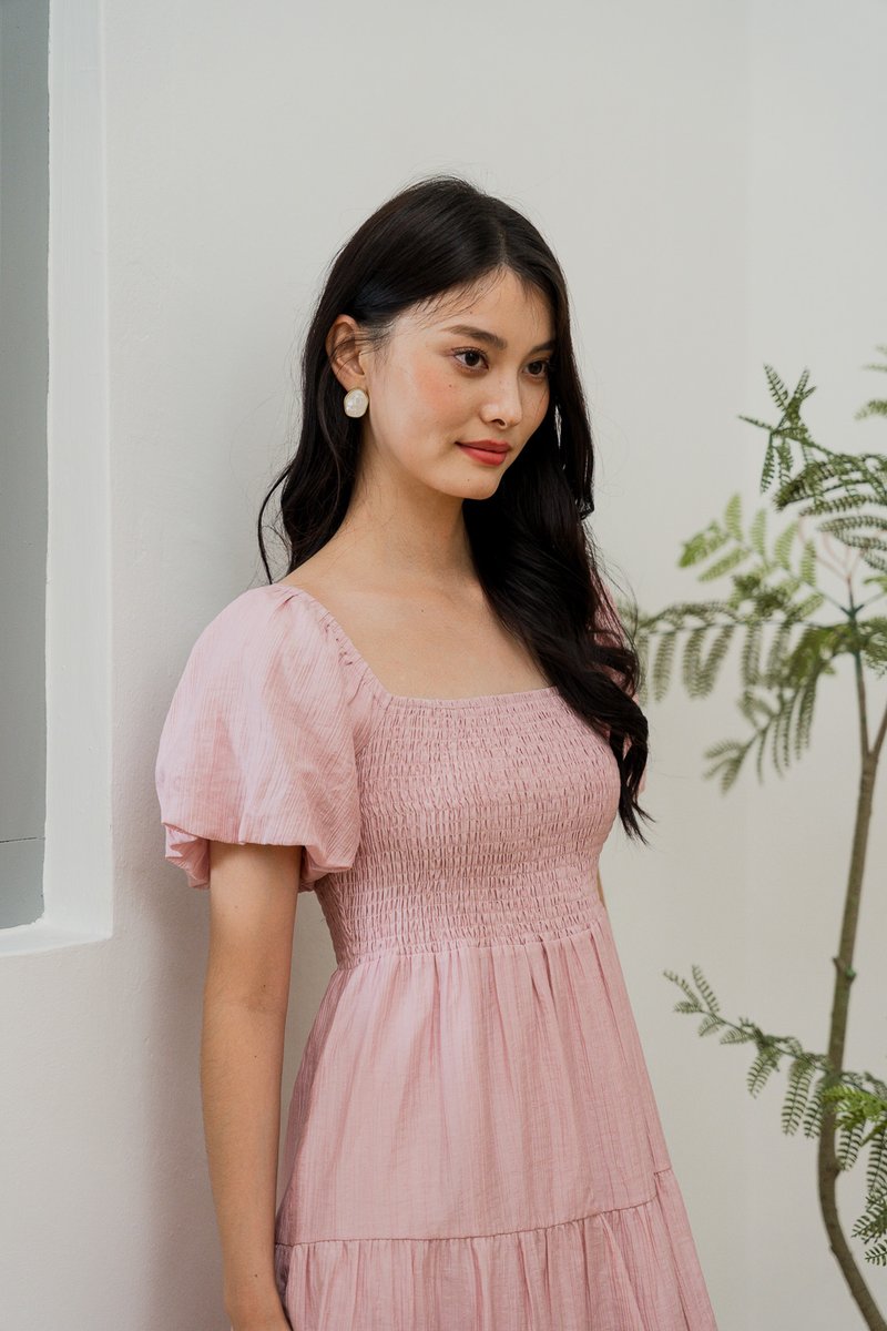 Shay Textured Smocked Dress In Pink (XS)