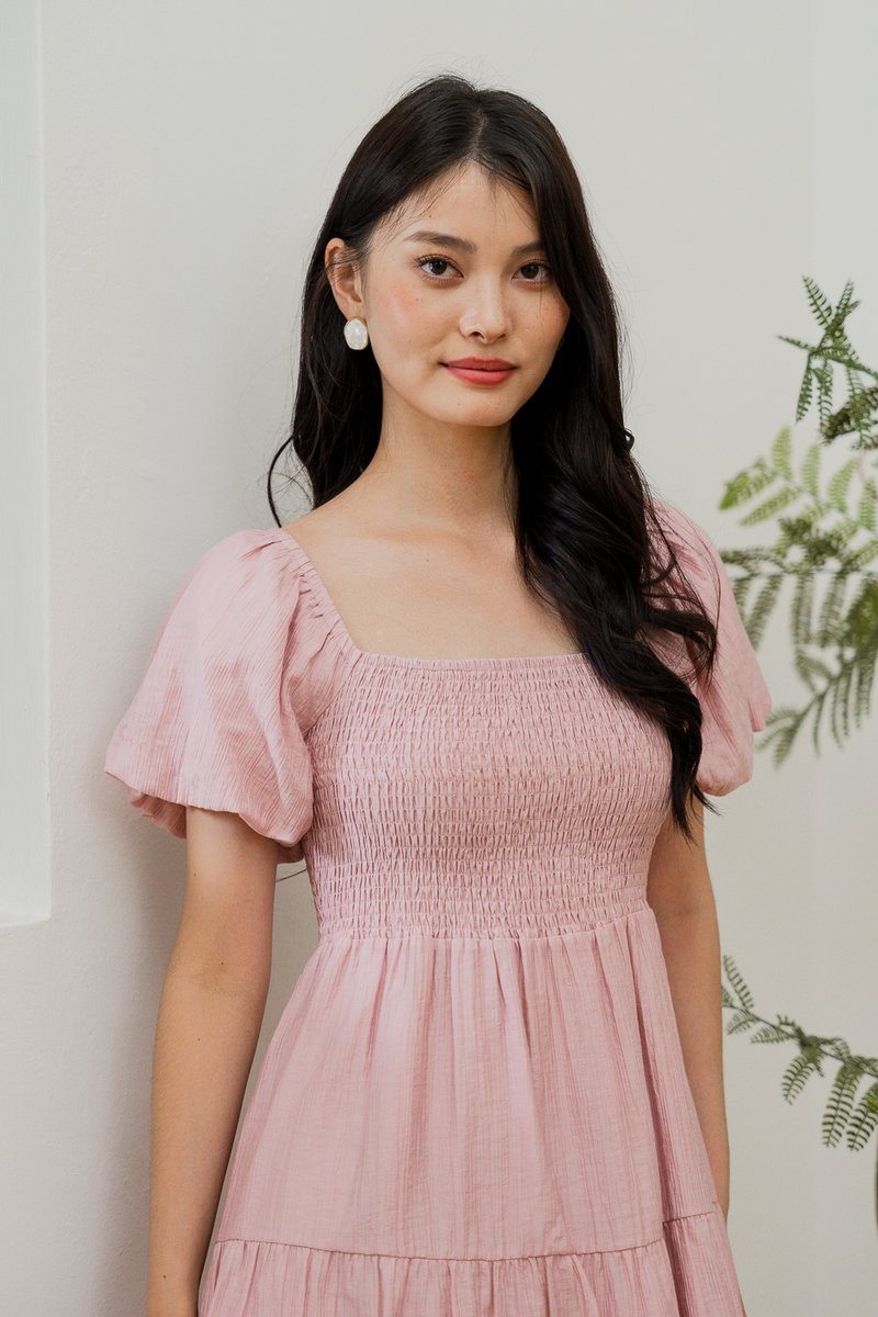 Shay Textured Smocked Dress In Pink (XS)