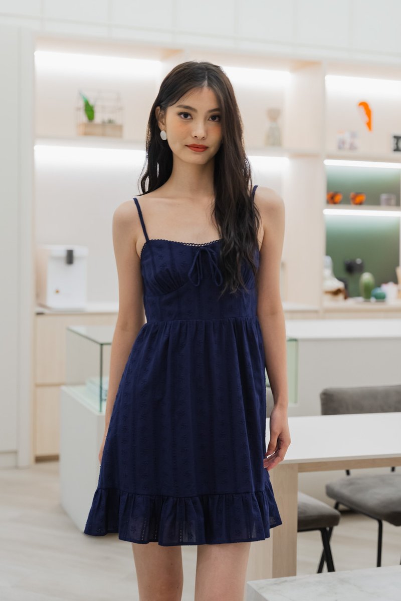 Coastal Eyelet Camisole Dress In Navy (XS)