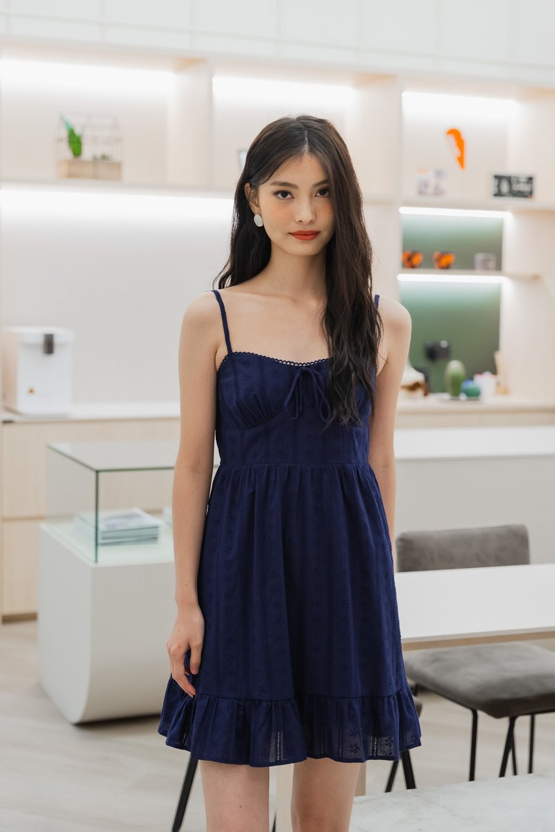 Coastal Eyelet Camisole Dress In Navy (XS)