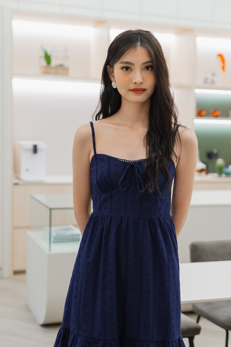 Coastal Eyelet Camisole Dress In Navy (XS)