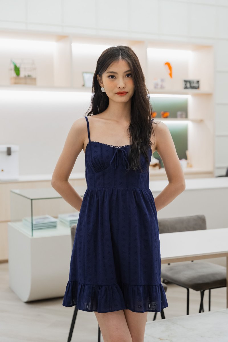 Coastal Eyelet Camisole Dress In Navy (XS)