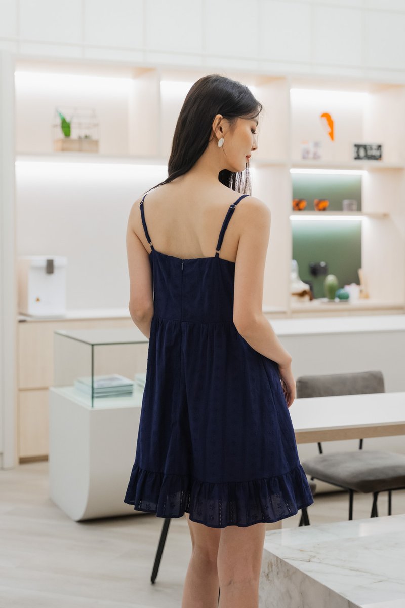 Coastal Eyelet Camisole Dress In Navy (XS)