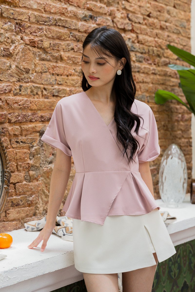 Fion Faux Wrap Top In Pink (XS)