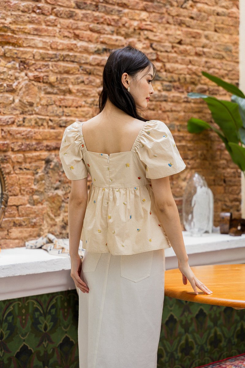 Sloanne Embroidered Sweetheart Top In Cream (XS)