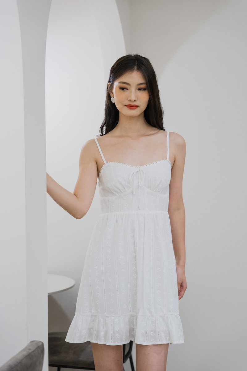 Coastal Eyelet Camisole Dress In White