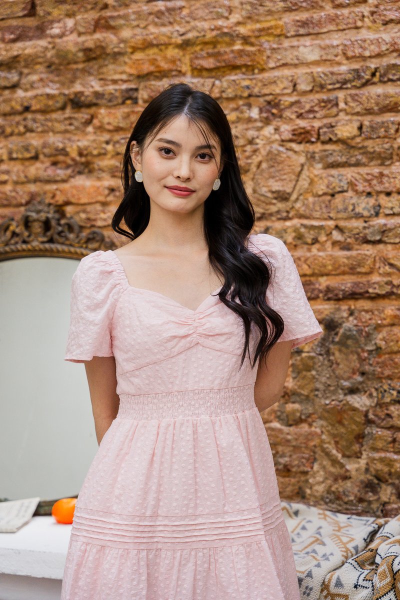 Winfrey Embroidered Smocked Waist Dress In Pink (XS)