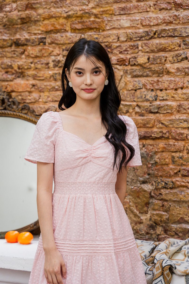Winfrey Embroidered Smocked Waist Dress In Pink (XS)