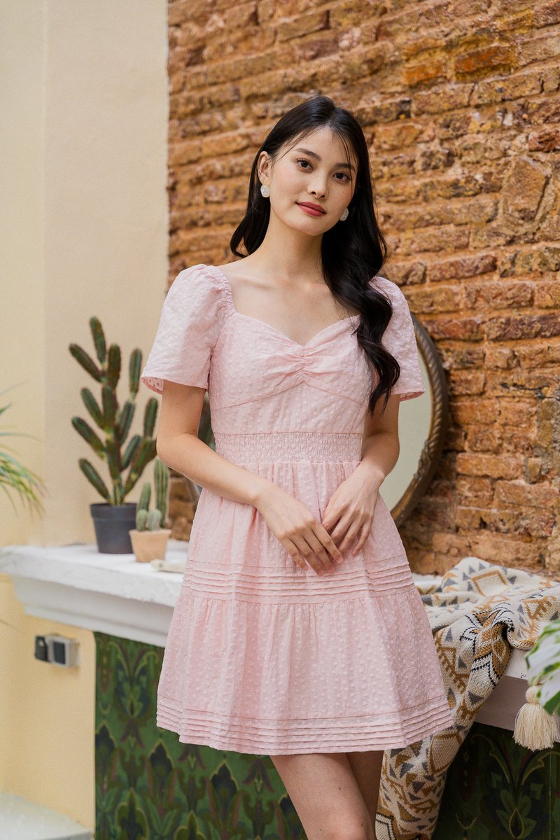 Winfrey Embroidered Smocked Waist Dress In Pink (XS)
