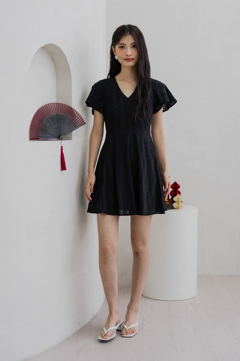 Vita Eyelet V-Neck Dress In Black (XS)