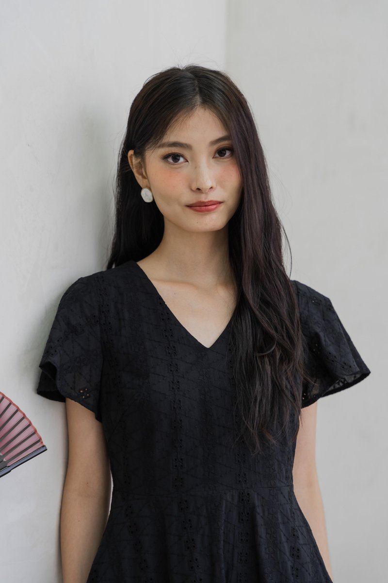 Vita Eyelet V-Neck Dress In Black (XS)