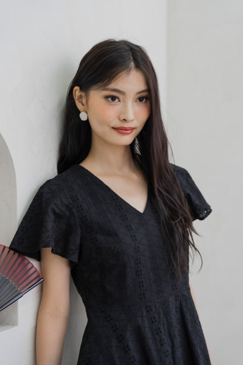 Vita Eyelet V-Neck Dress In Black (XS)