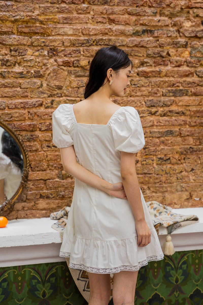 Leighton Empire Waist Lace Hem Dress In White